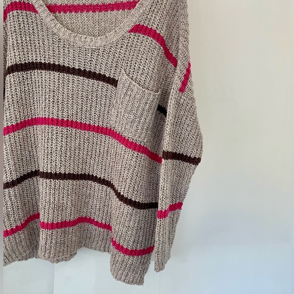 Free People Grey/Tan Pink Striped Sweater - Picture 2 of 8